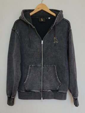 OVO Washed Charcoal Zip Hoodie with Gold Owl Emblem